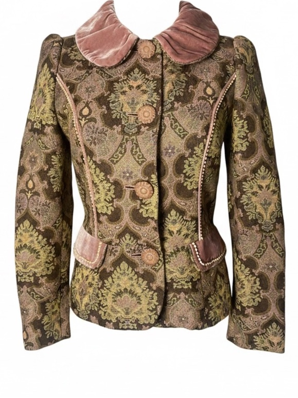 MOISELLE Vintage Brocade Tapestry Blazer Velvet Peter Pan Collar Size 36 / US 0